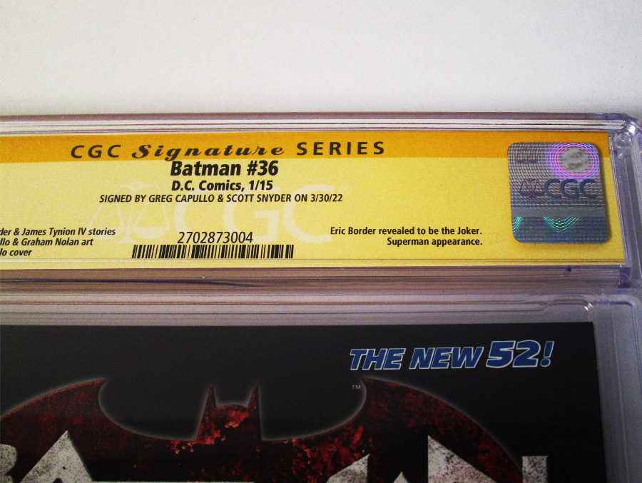 Batman Vol 2 #36 Cover H Regular Greg Capullo Cover Signed By Scott Snyder and Greg Capullo CGC 9.6