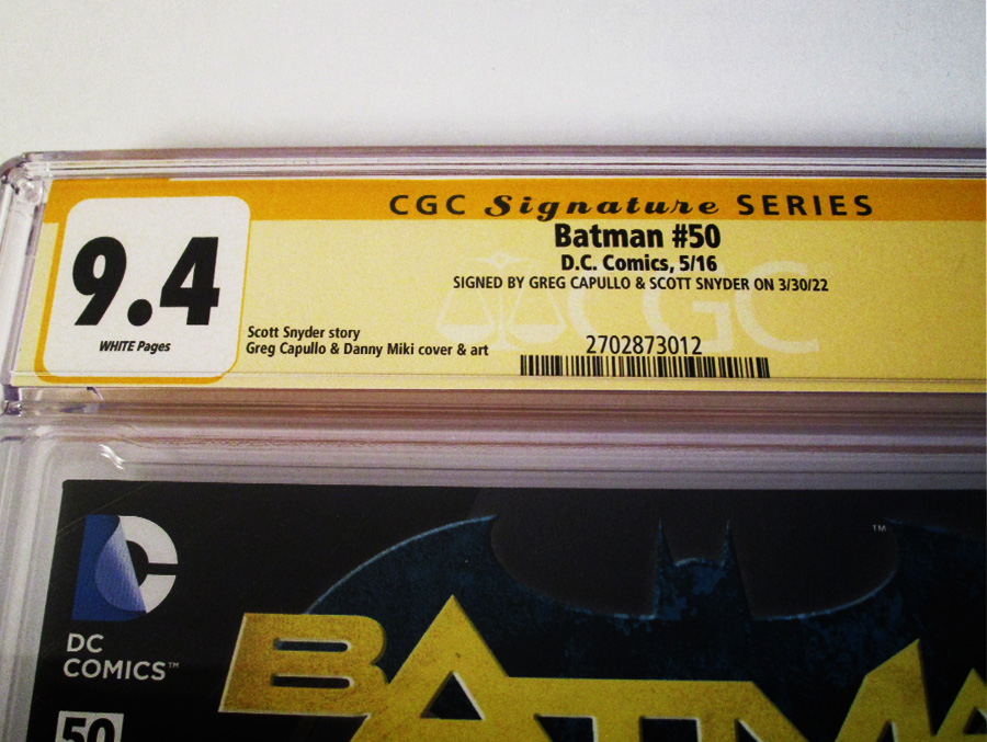 Batman Vol 2 #50 Cover M Regular Greg Capullo Cover Signed By Scott Snyder and Greg Capullo CGC 9.4