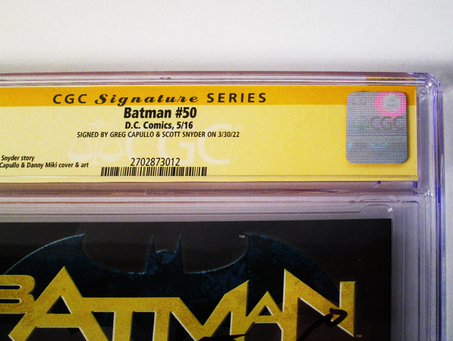 Batman Vol 2 #50 Cover M Regular Greg Capullo Cover Signed By Scott Snyder and Greg Capullo CGC 9.4