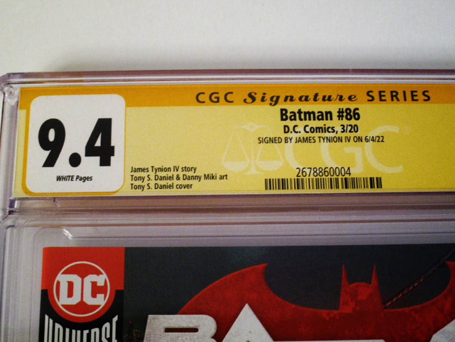Batman Vol 3 #86 Cover H 1st Ptg Regular Tony S Daniel Cover Signed By James Tynion IV CGC 9.4