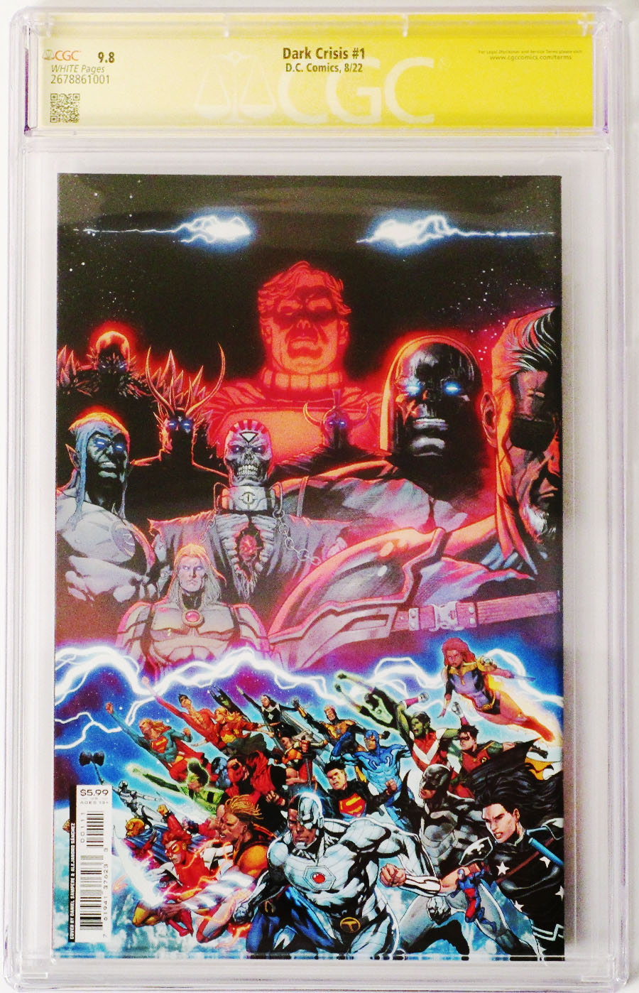 Dark Crisis #1 Cover W Regular Daniel Sampere Wraparound Cover Signed By Joshua Williamson CGC 9.8