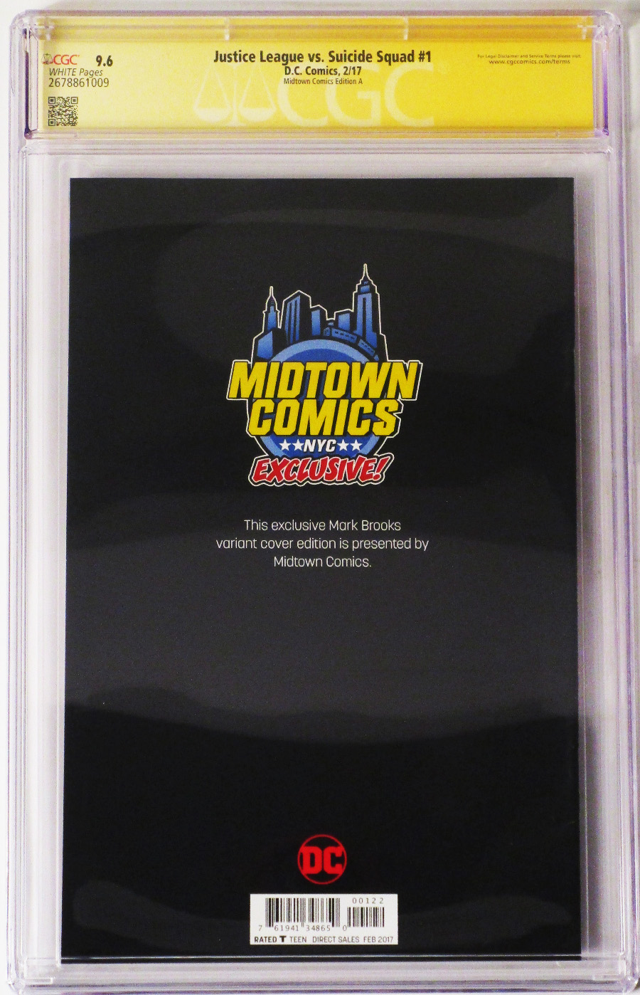 Justice League vs Suicide Squad #1 Cover R Midtown Exclusive Mark Brooks Connecting Variant Part 1 Cover Signed By Joshua Williamson CGC 9.6