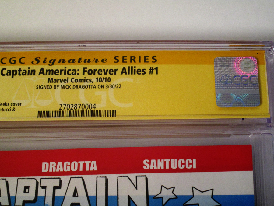 Captain America Forever Allies #1 Cover B Signed By Nick Dragotta CGC 9.8