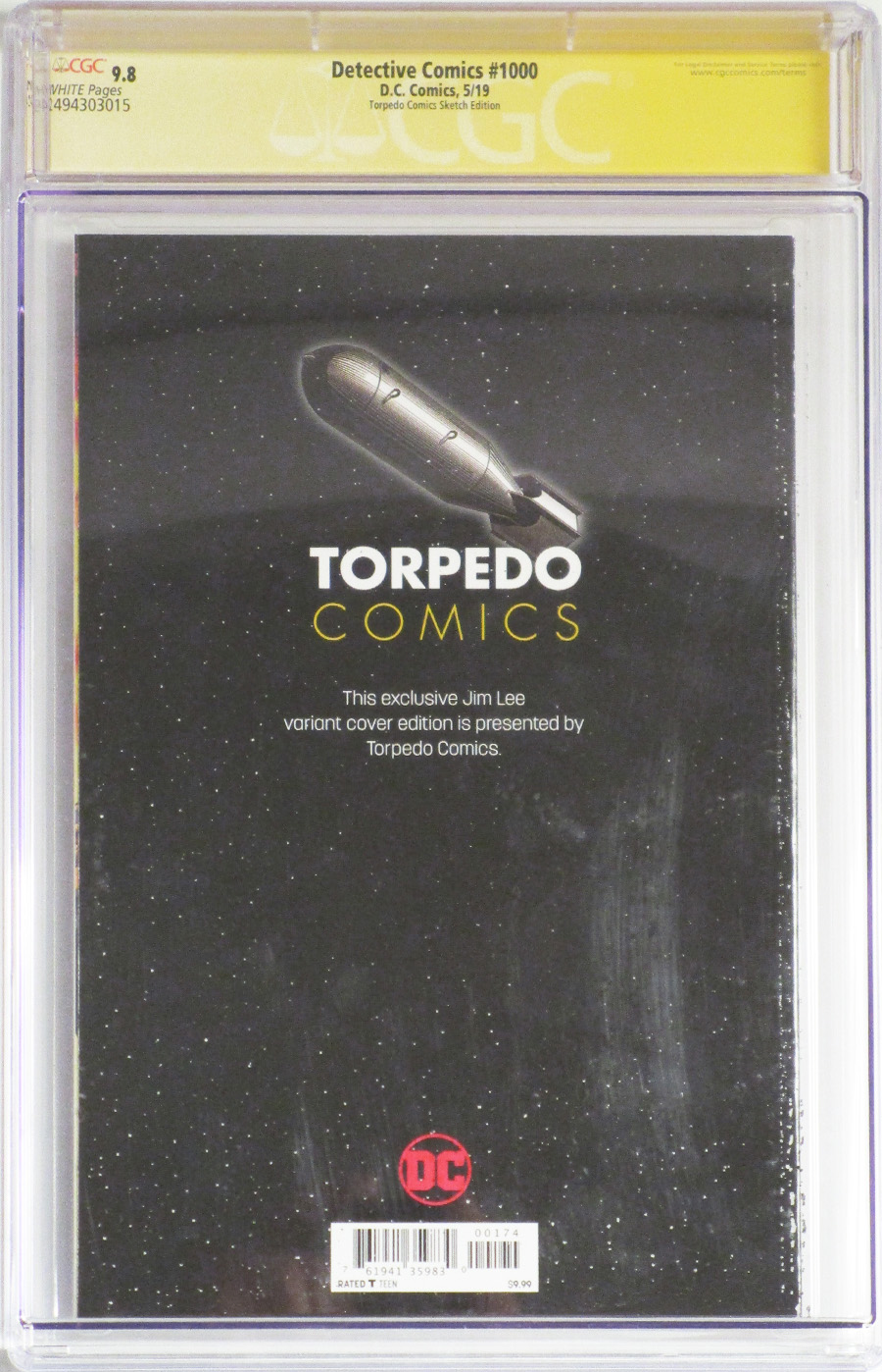 Detective Comics Vol 2 #1000 Cover Z-W CGC Signature Series 9.8 Torpedo Comics Sketch Edition Signed by Jim Lee