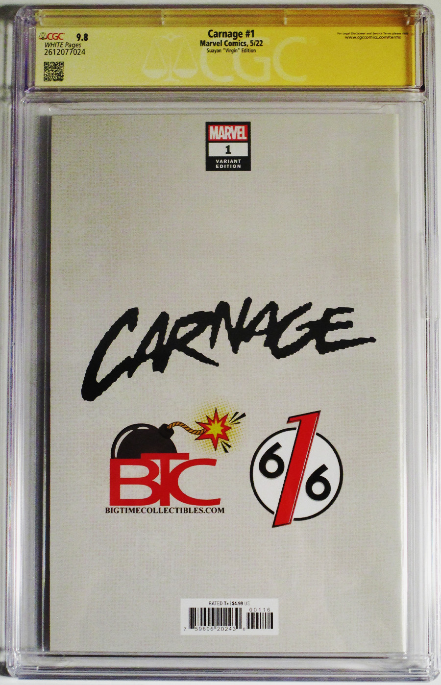 Carnage Vol 3 #1 Cover K CGC Signature Series 9.8 Mico Suayan Virgin Variant Cover Signed by Mico Suayan