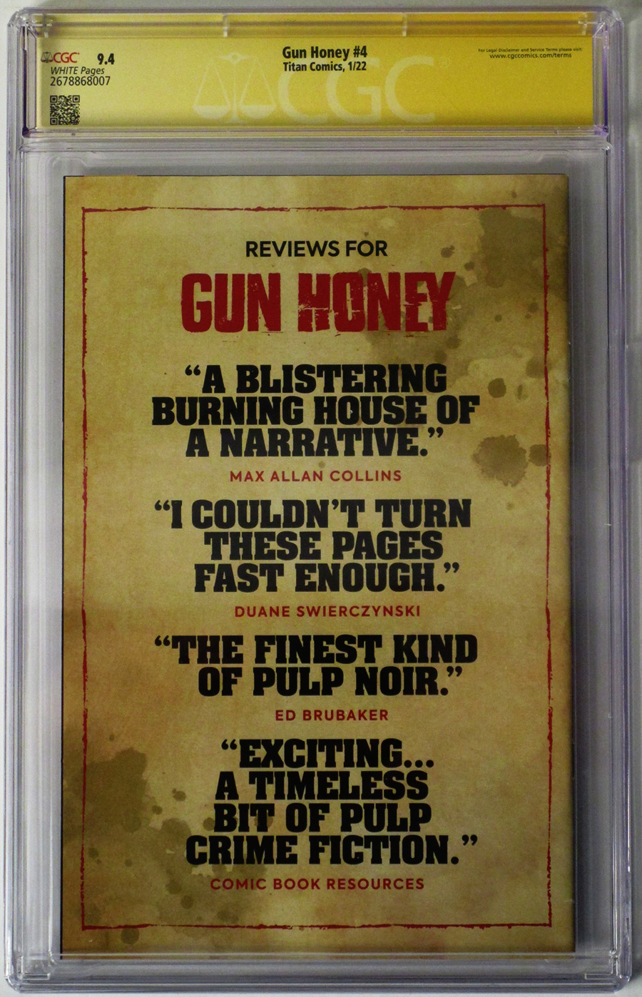 Hard Case Crime Gun Honey #4 Cover G Regular Alex Ronald Cover Signed by Charles Ardai CGC Graded 9.4