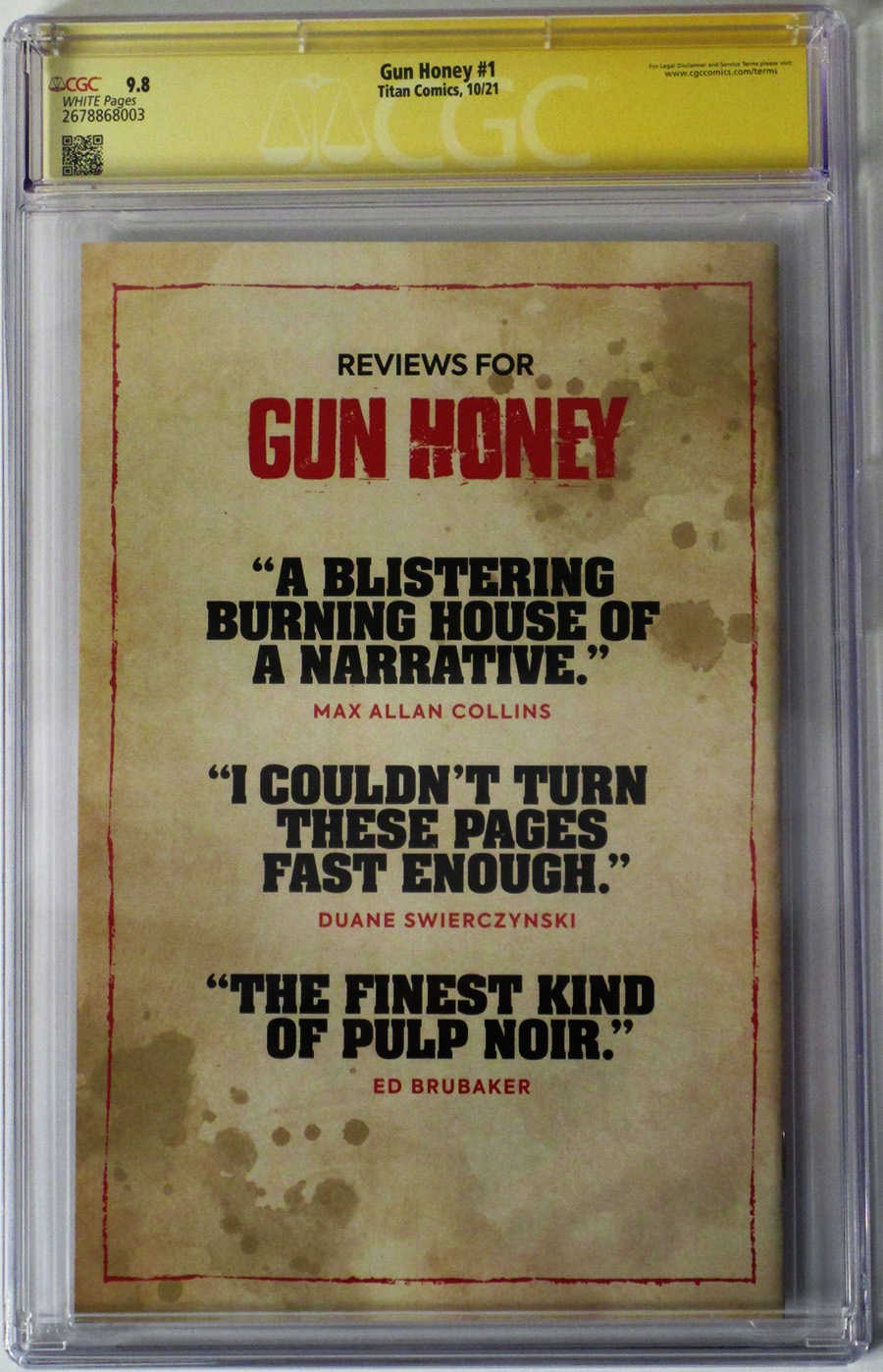 Hard Case Crime Gun Honey #1 Cover L Regular Bill Siekiewicz Cover Signed by Charles Ardai CGC Graded 9.8