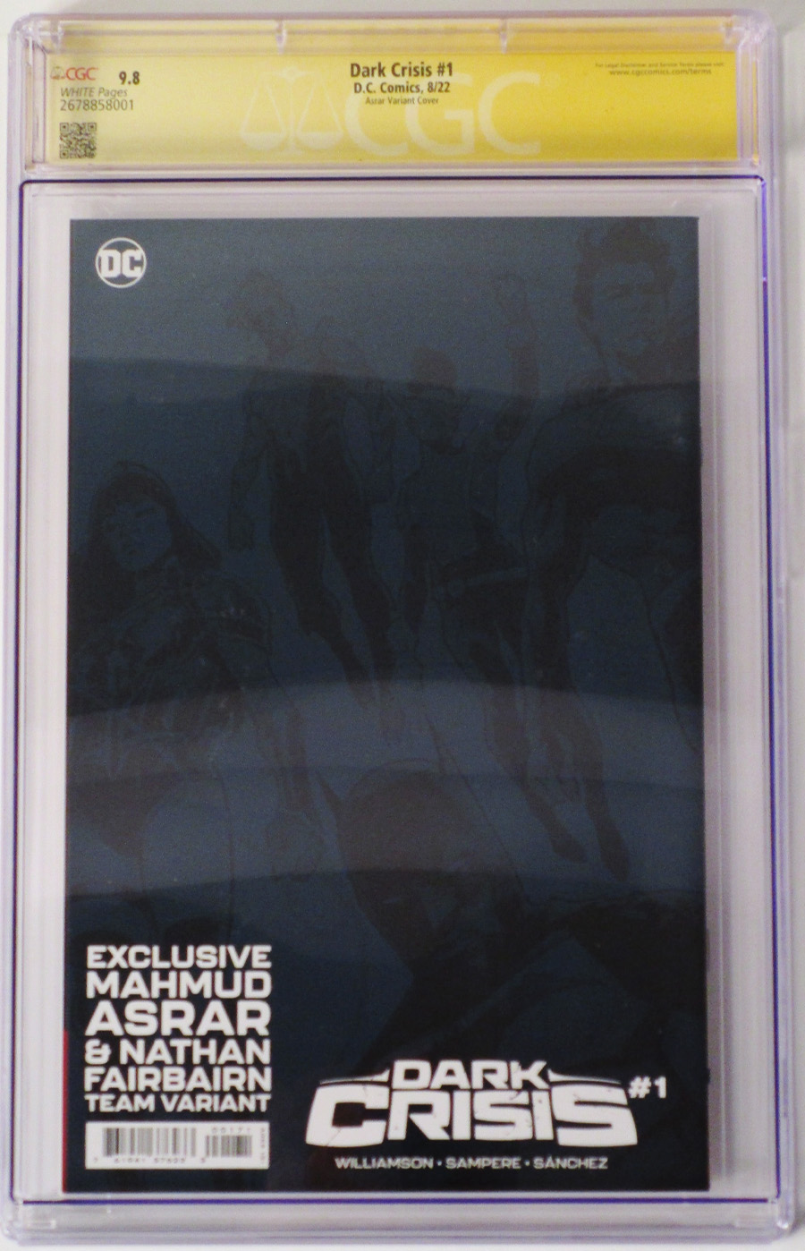 Dark Crisis #1 Cover X Variant Mahmud Asrar Team Card Stock Cover CGC Graded 9.8
