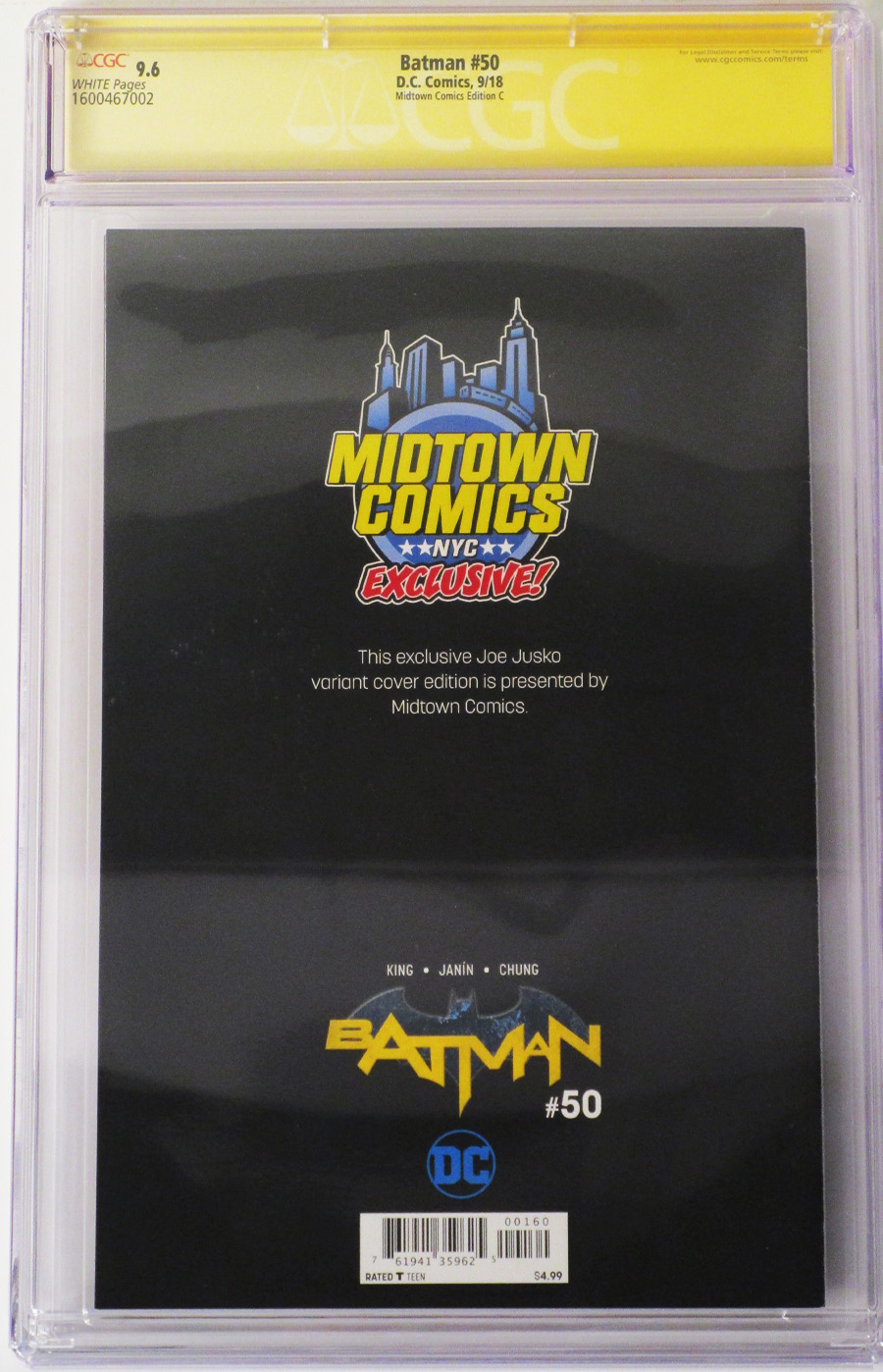 Batman Vol 3 #50  Midtown Exclusive Cover G CGC Signature Series 9.6 Signed by Joe Jusko Joe Jusko Regular Virgin Variant Cover