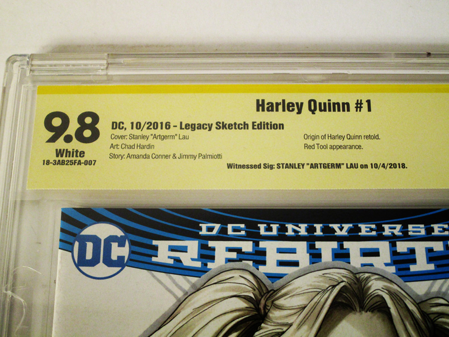 Harley Quinn Vol 3 #1 Cover Z CBCS 9.8 Stanley Artgerm Lau Cover Signed by Stanley Artgerm Lau 