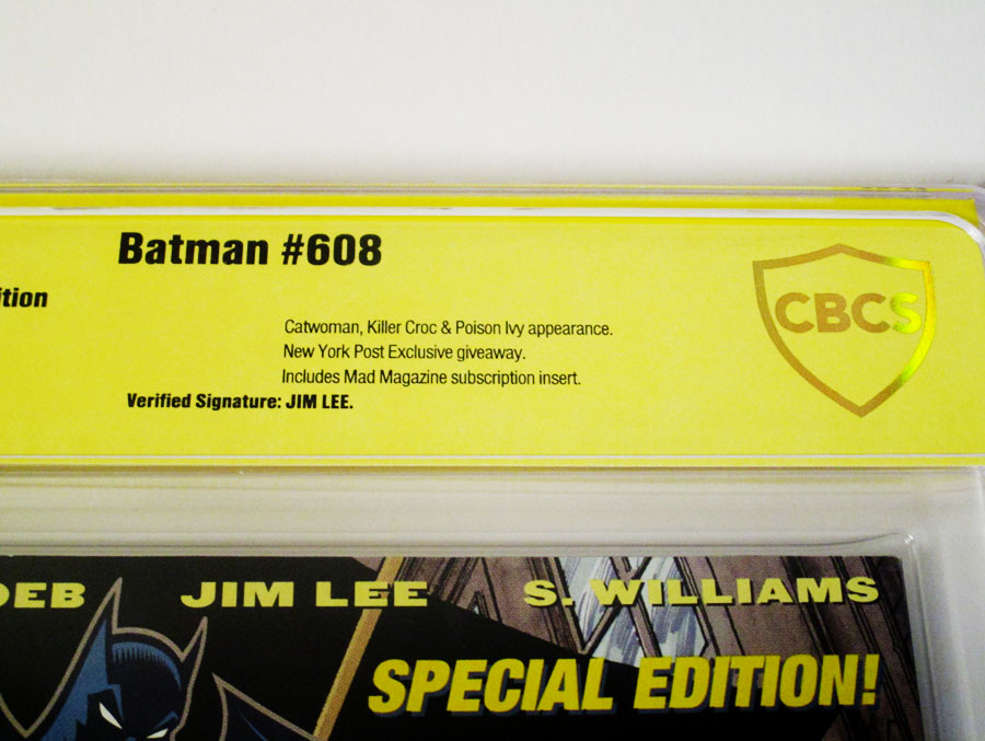 Batman #608 Cover F New York Post Exclusive Cover Signed By Jim Lee CBCS 8.0
