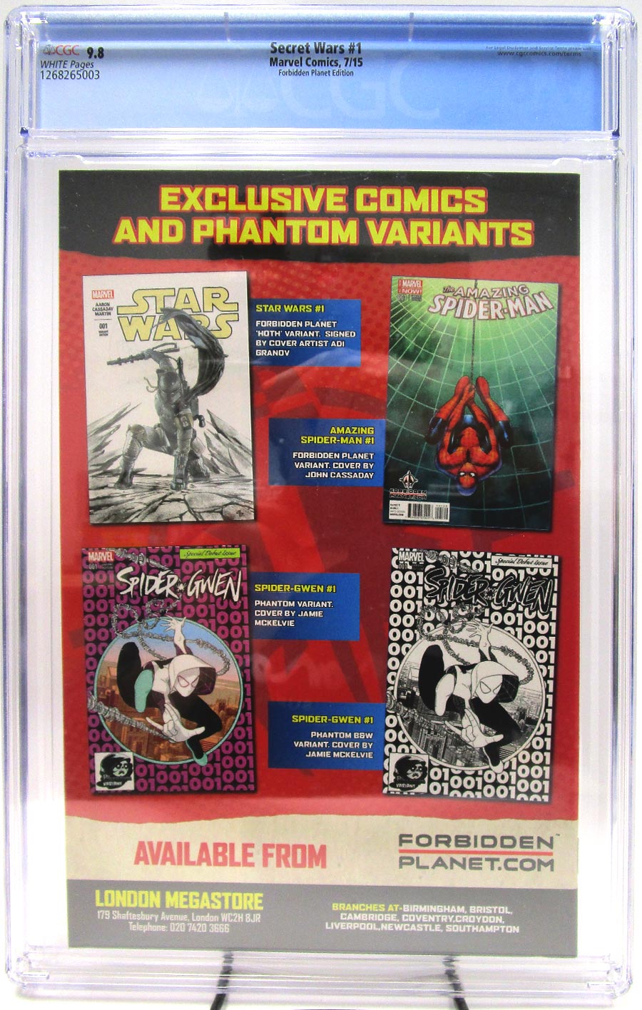 Secret Wars #1 Cover Z-V Forbidden Planet Variant Cover CGC 9.8