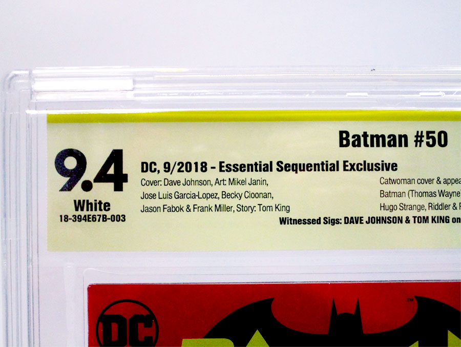 Batman Vol 3 #50 Cover Z-Z Essential Sequential Exclusive Dave Johnson Variant Cover CBCS 9.4 Signed by Dave Johnson and Tom King