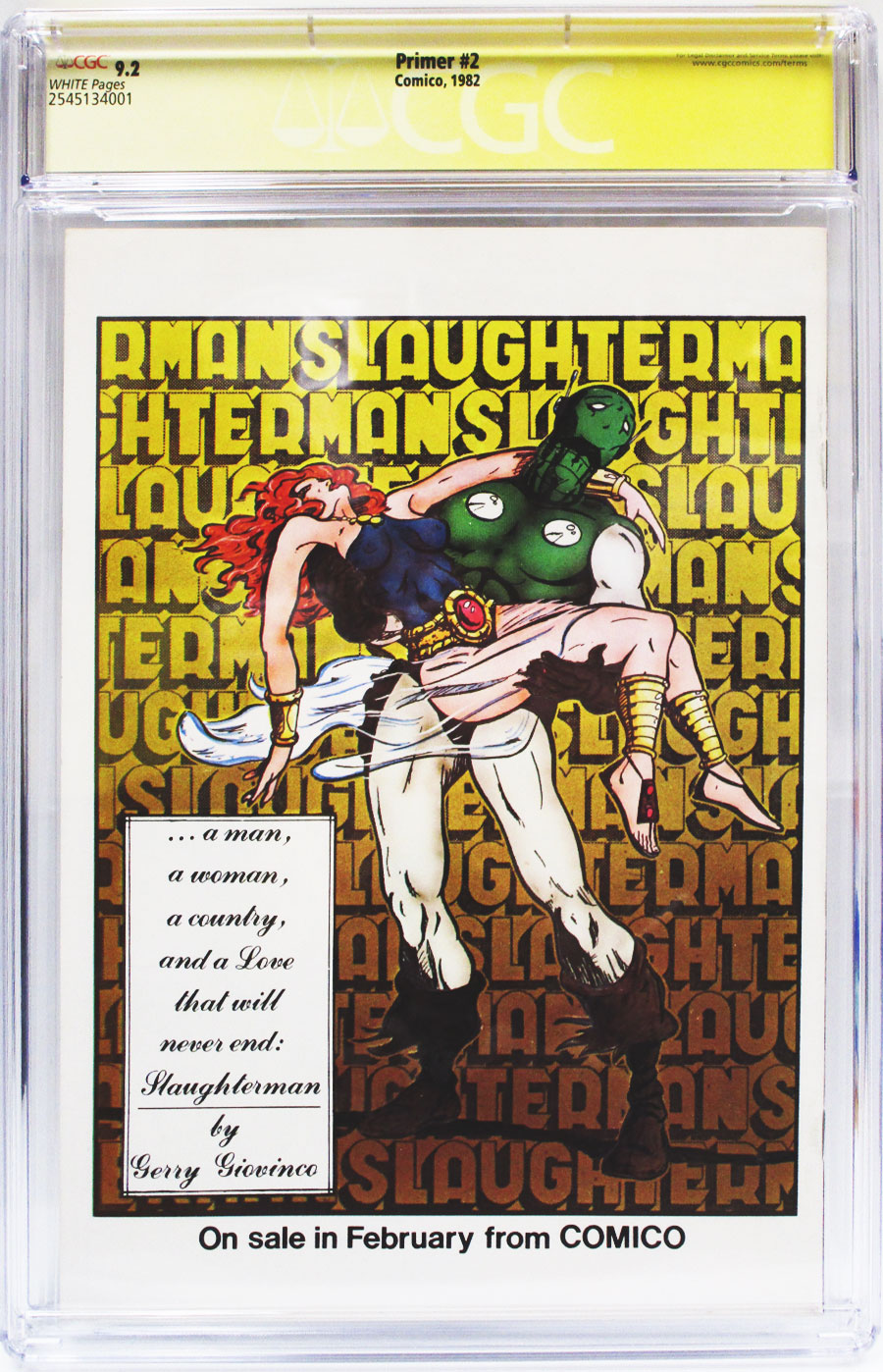 Primer (Comico ) #2 Cover B CGC Signature Series 9.2 Signed By Matt Wagner