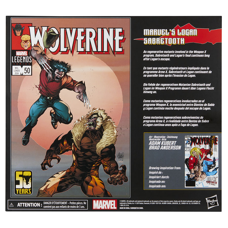 Marvel Legends Wolverine 50th Anniversary Wolverine vs Sabretooth 2-Pack 6-Inch Action Figure