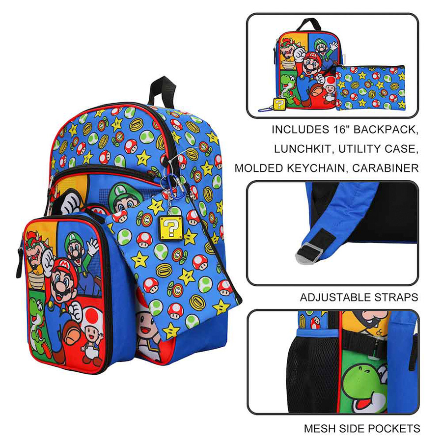 Super Mario 5-Piece Youth Backpack Set