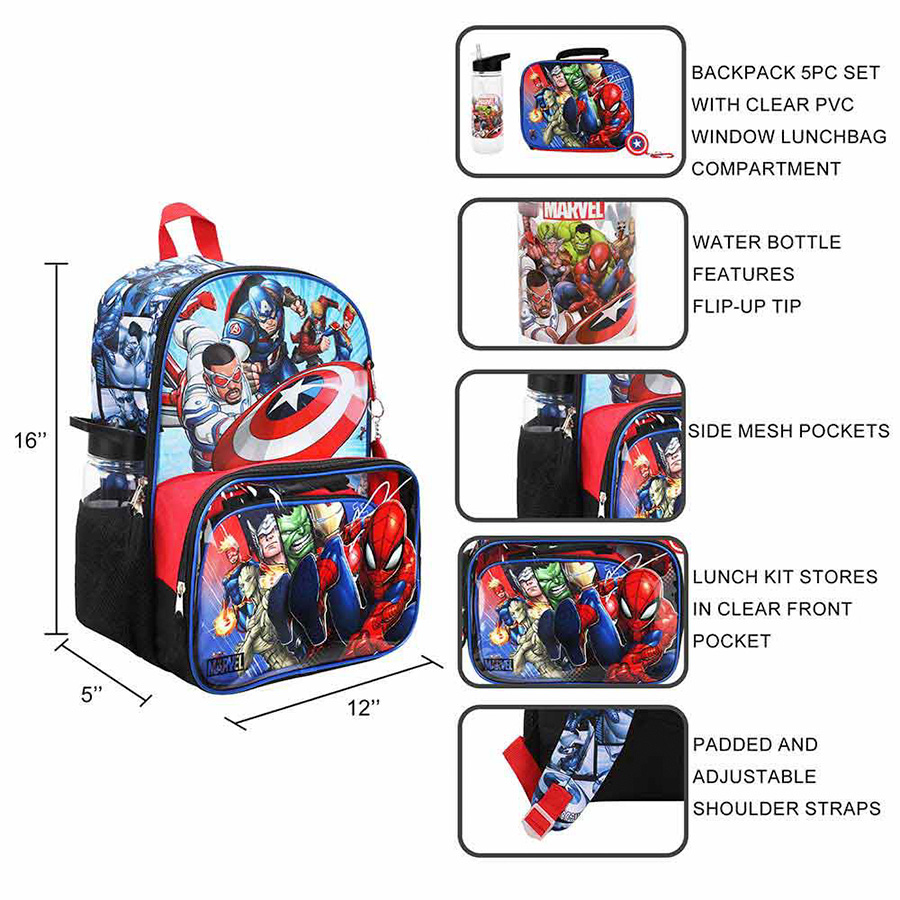 Marvel Avengers Youth 5-Piece Backpack Set