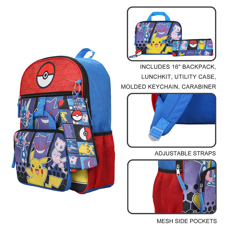 Pokemon Pokeball 5-Piece Youth Backpack Set