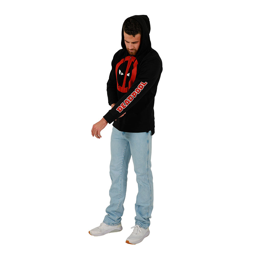 Marvel Deadpool Logo Unisex Black Full-Zip Hoodie Small