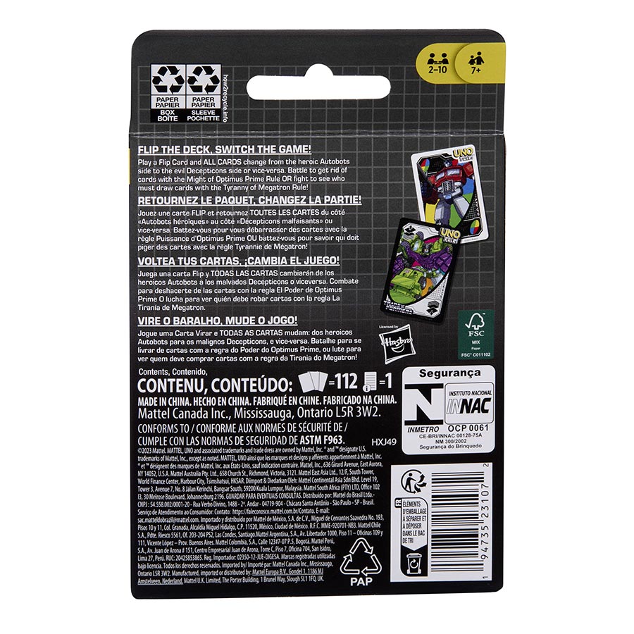 UNO Flip Transformers Card Game