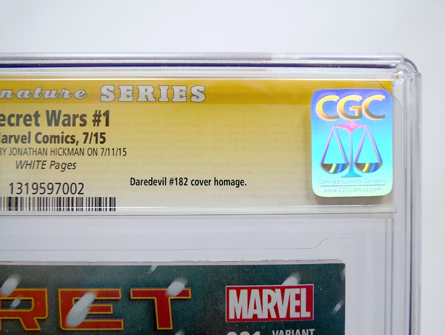 Secret Wars #1 Cover Z-X CGC Signature Series 9.4 Signed by Jonathan Hickman Infinity & Beyond Greg Land Variant 