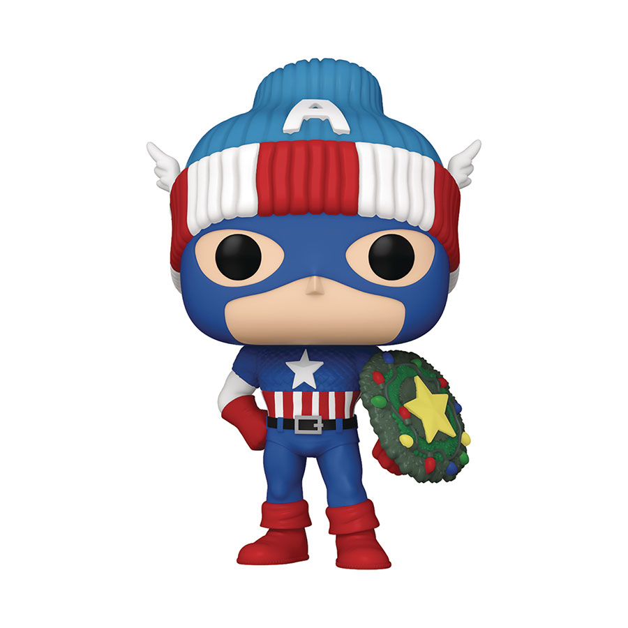 POP Marvel Holiday 2024 Captain America With Wreath Shield Vinyl Bobble Head