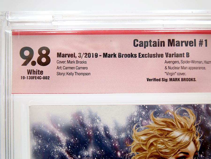Captain Marvel Vol 9 #1 Cover P CBCS Verified Signature 9.8 Signed by Mark Brooks Comic Sketch Art Exclusive Mark Brooks Virgin Variant Cover