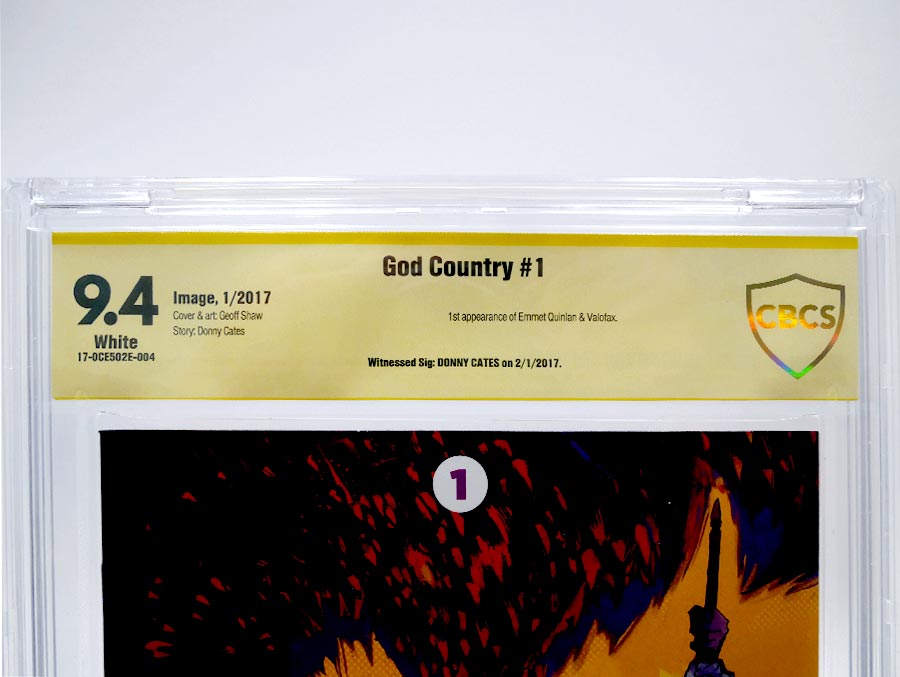 God Country #1 Cover F CBCS 9.4 Signed by Donny Cates Variant Gerardo Zaffino Cover