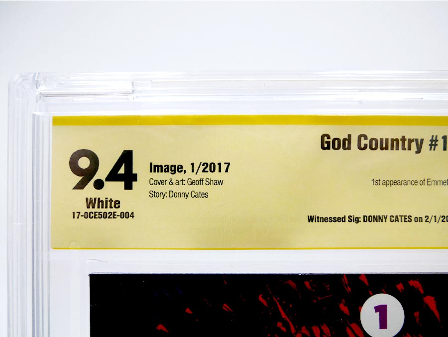 God Country #1 Cover F CBCS 9.4 Signed by Donny Cates Variant Gerardo Zaffino Cover