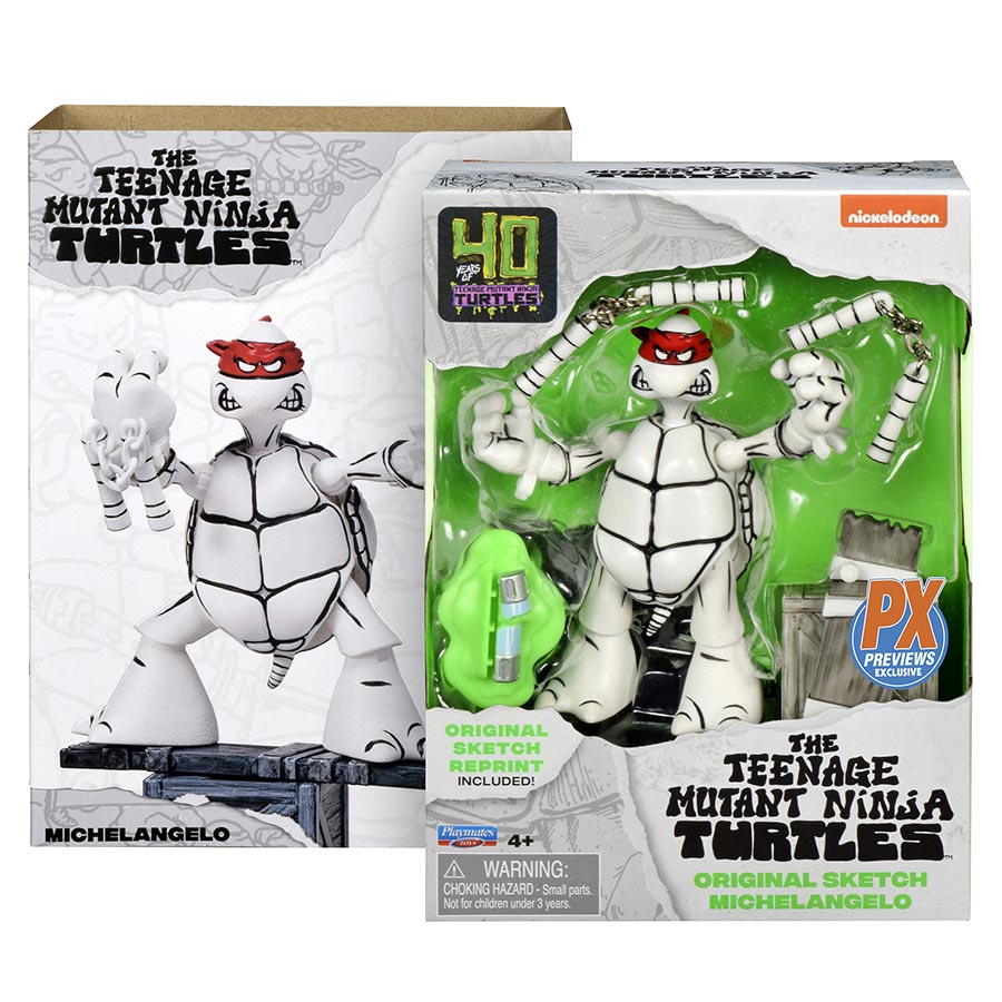 Teenage Mutant Ninja Turtles Black & White Original Sketch Michelangelo Previews Exclusive Action Figure