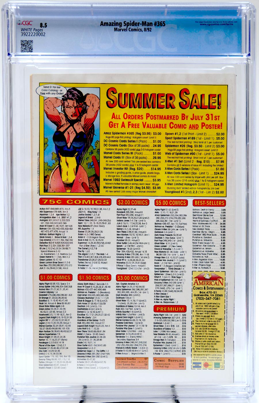 Amazing Spider-Man #365 Cover H CGC 8.5 With Poster