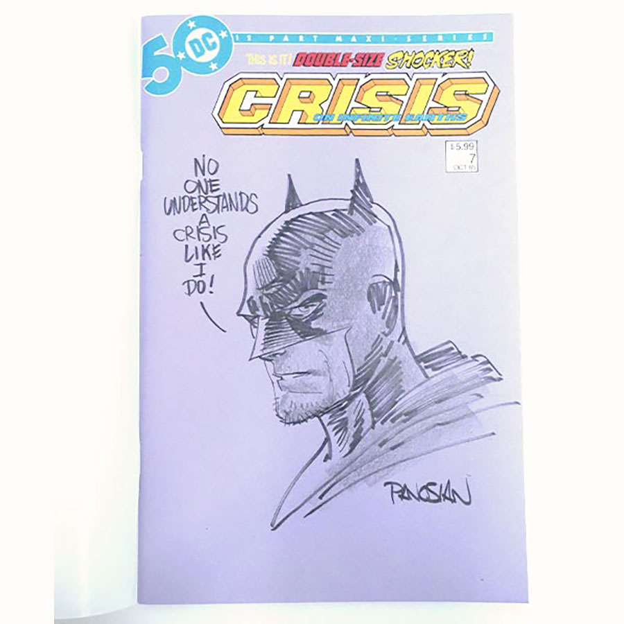 Crisis On Infinite Earths #7 Facsimile Edition Cover D Variant Blank Cover With Hand-Drawn Batman Signed & Sketched By Dan Panosian