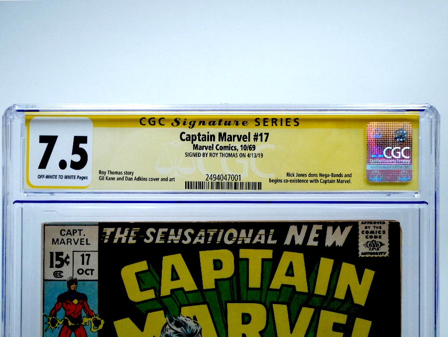 Captain Marvel Vol 1 #17 Cover B CGC Signature Series 7.5 Signed by Roy Thomas