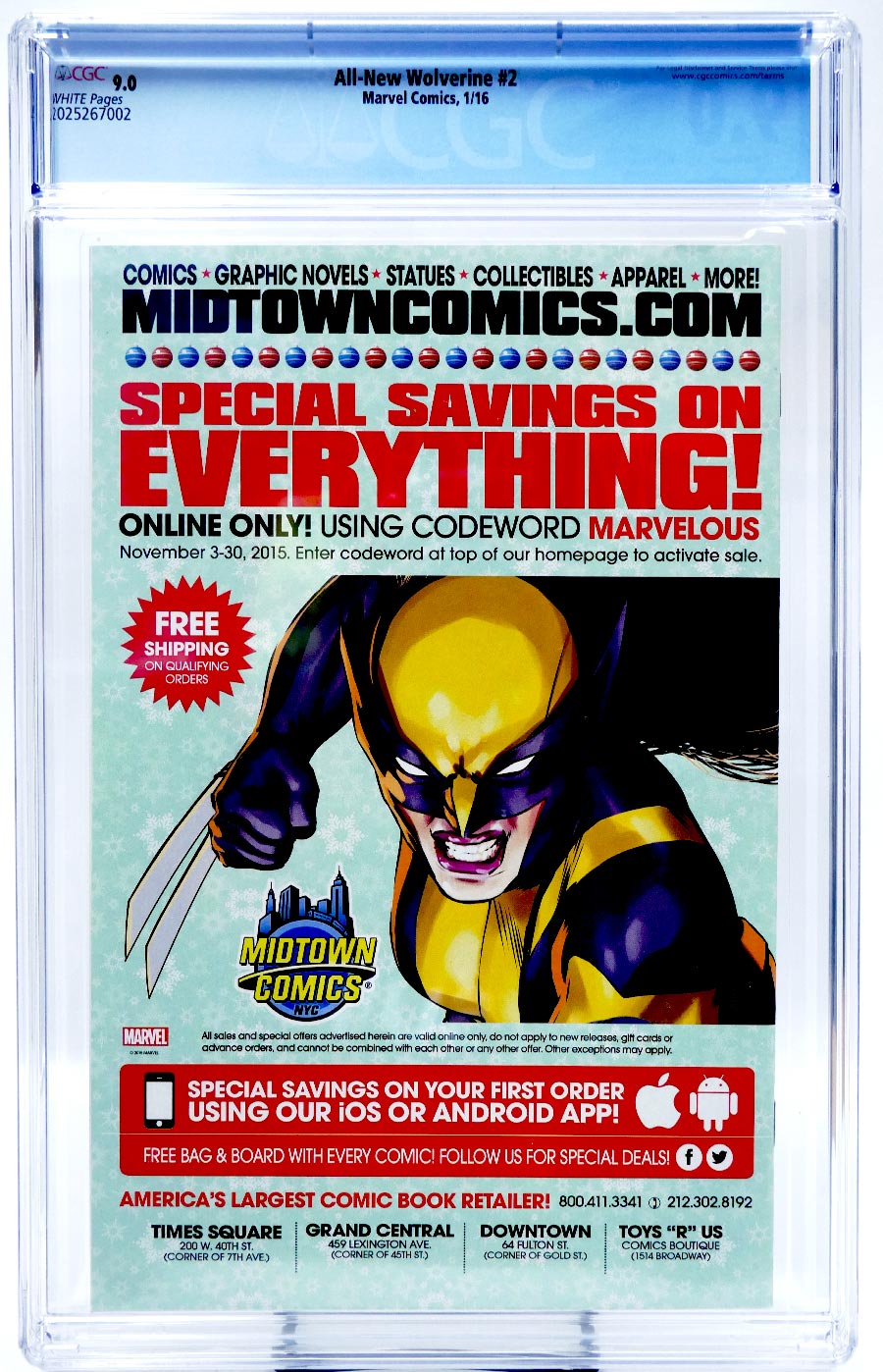 All-New Wolverine #2 Cover D 1st Ptg Regular Bengal Cover CGC 9.0