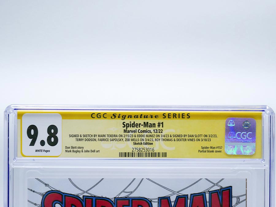 Spider-Man Vol 4 #1 Cover P CGC Signature Series 9.8 Signed By Various & Remarked By Mark Texiera Blank Cover