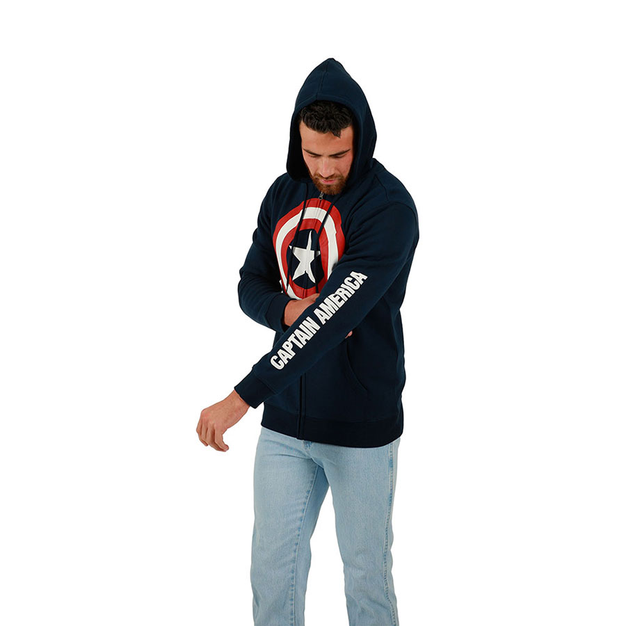 Marvel Captain America Shield Unisex Navy Zip Up Hoodie X-Large