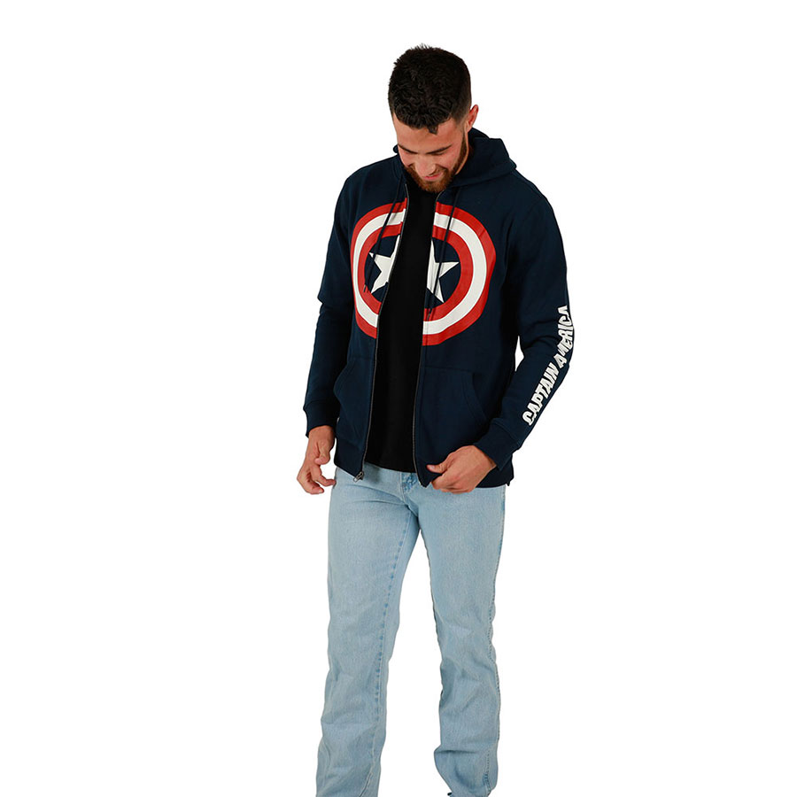 Marvel Captain America Shield Unisex Navy Zip Up Hoodie X-Large