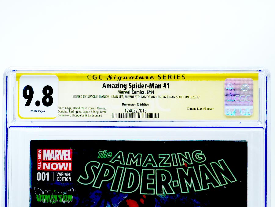 Amazing Spider-Man vol 3 #1 cover Z-S CGC Signature Series 9.8 Signed by Lee Bianchi Ramos and Slott Simone Bianchi Dimension X Variant