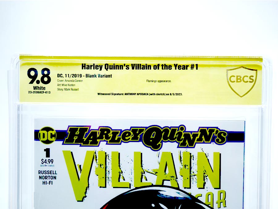 Harley Quinn Villain Of The Year #1 Cover F Signed And Remarked By Anthony Apodaca Variant Blank Cover CBCS 9.8