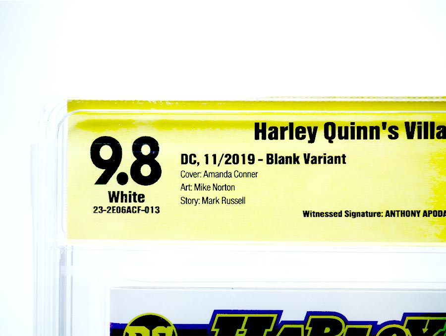 Harley Quinn Villain Of The Year #1 Cover F Signed And Remarked By Anthony Apodaca Variant Blank Cover CBCS 9.8