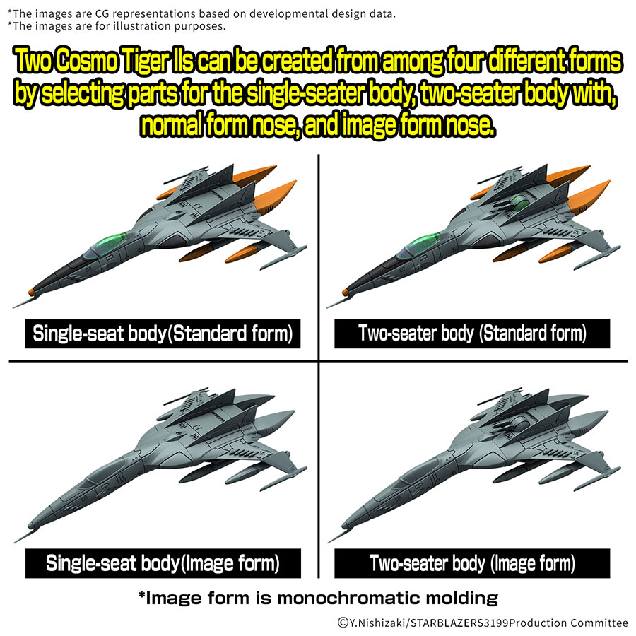 Star Blazers 3199 Mecha Collection DX Kit #01 Type 1 Space Strike Fighter Cosmo Tiger II (Single Seater/Two Seater) (2 Machine Set)