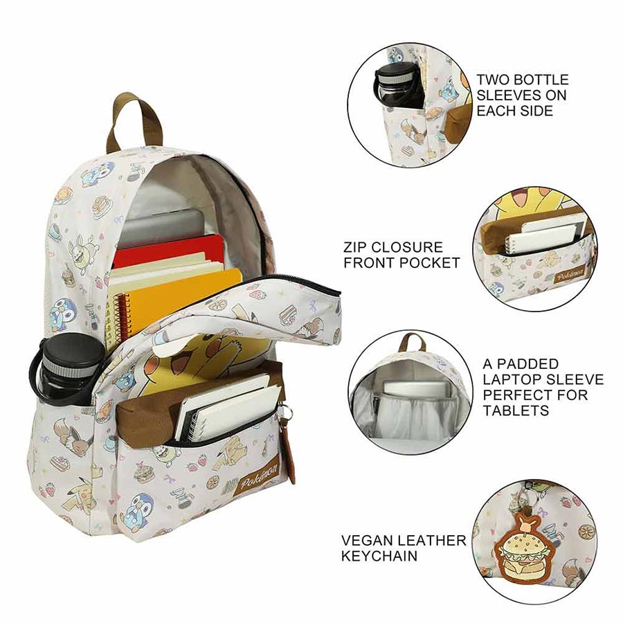 Pokemon Pikachu Eevee Piplup And Yamper Characters All-Over-Print Backpack