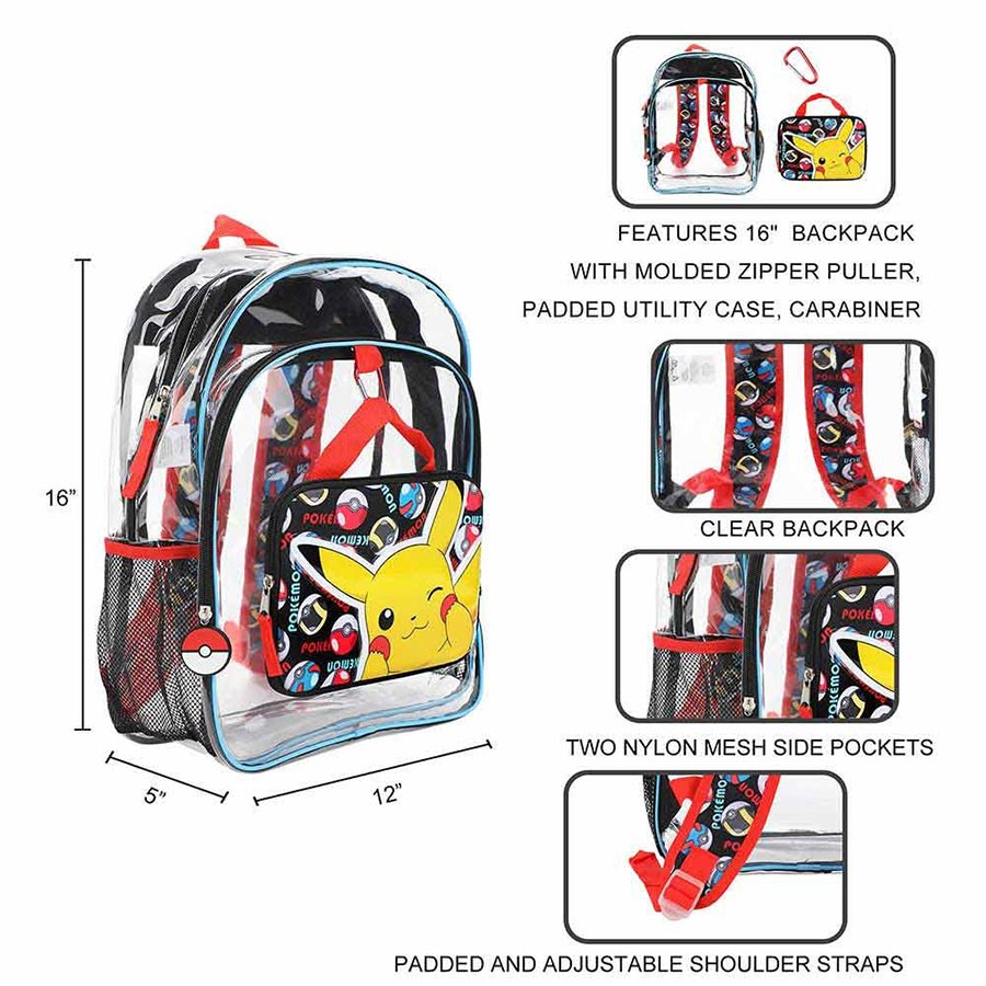 Pokemon 3-Piece Clear Backpack Set