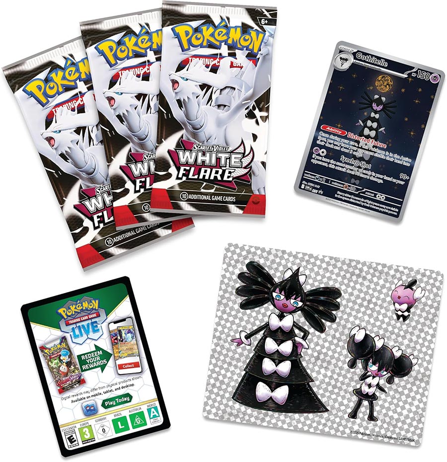 Pokemon Scarlet And Violet 10.5 White Flare 3-Pack Tech Sticker Collection Display (12-Count)