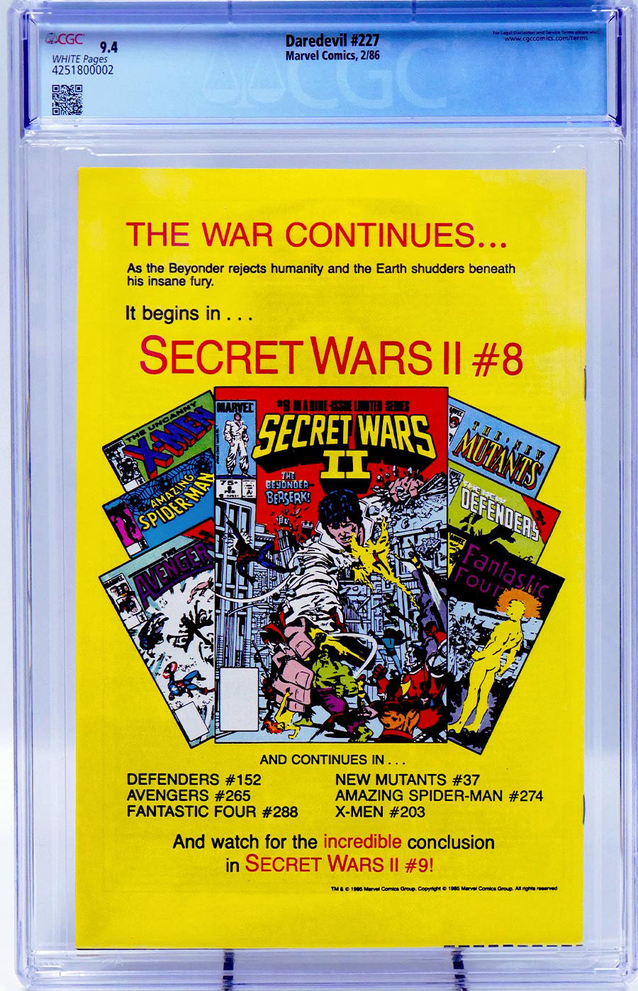 Daredevil #227 Cover B CGC 9.4