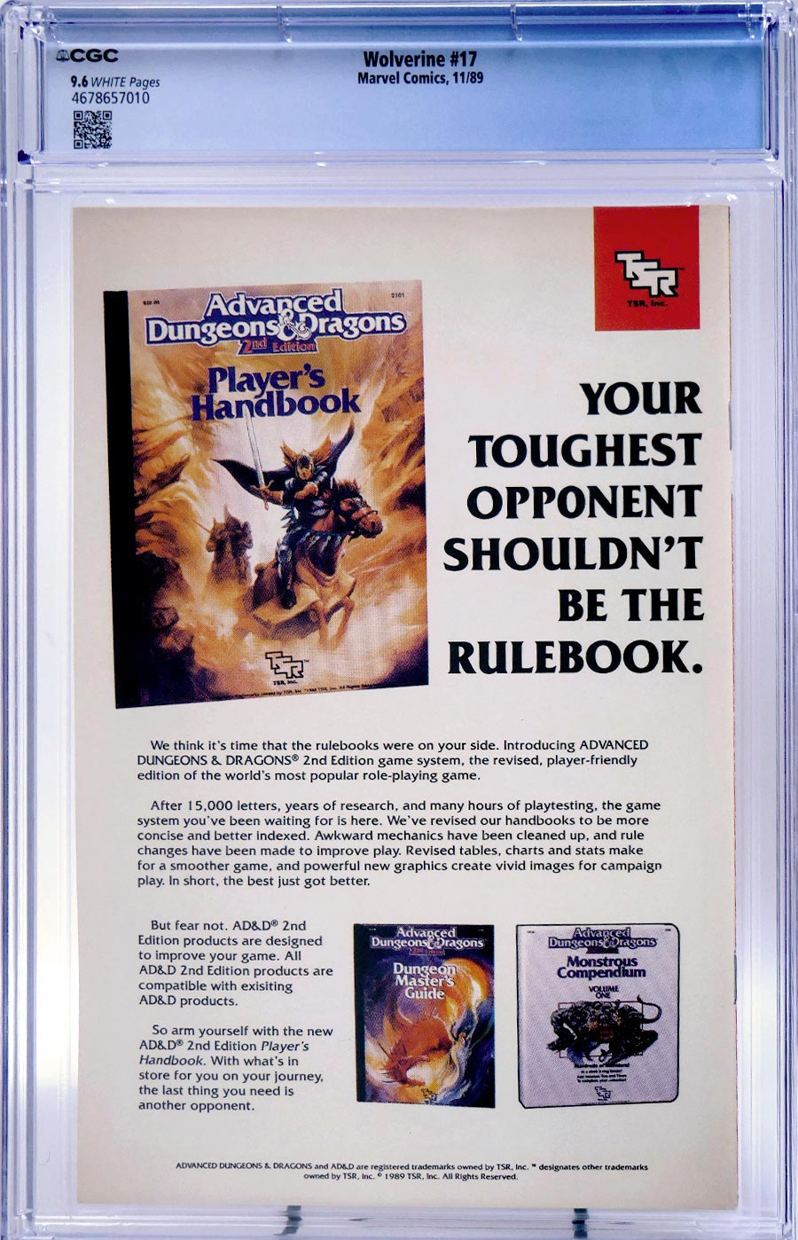 Wolverine Vol 2 #17 Cover B CGC 9.6