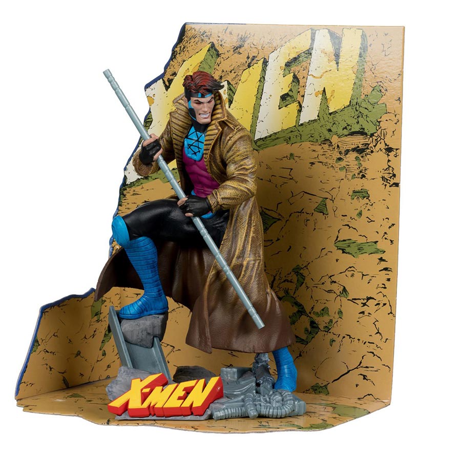 McFarlane Marvel Collector Wave 6 X-Men #1 Gambit With Scene And Comic 1/10 Scale Figurine