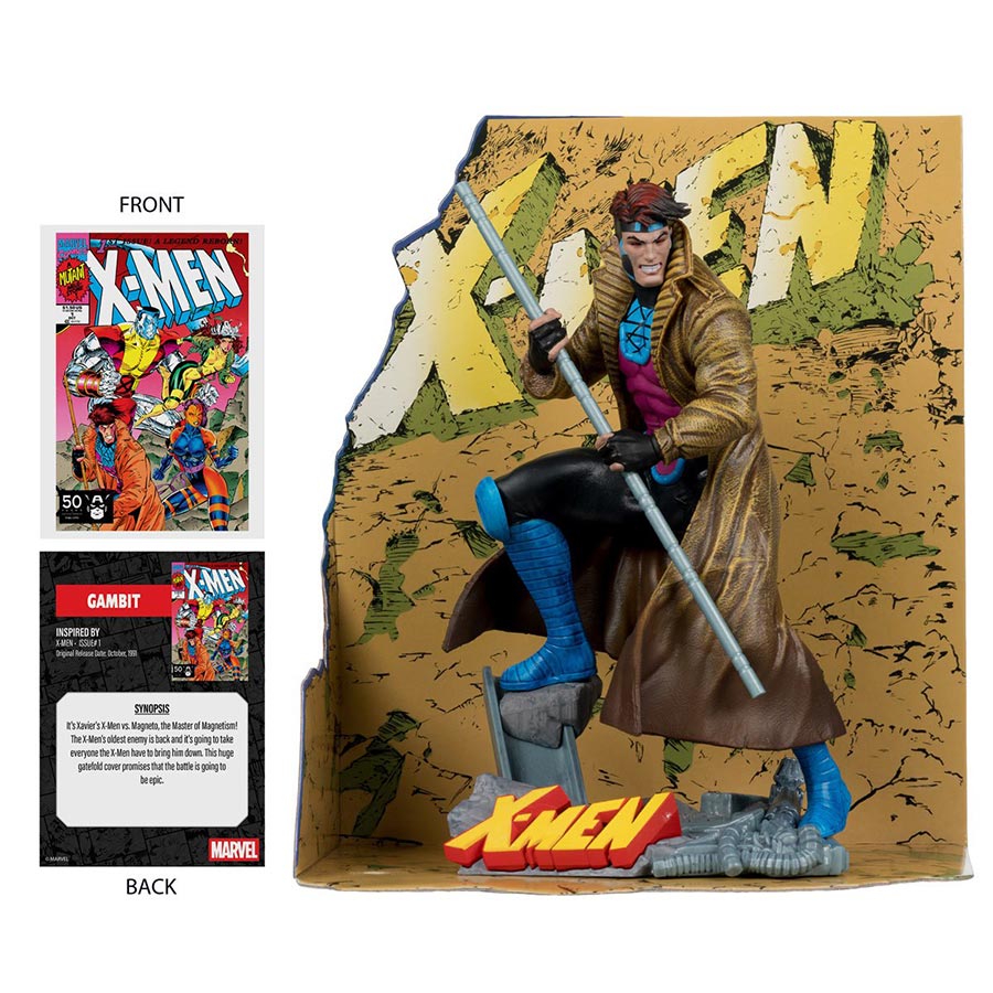 McFarlane Marvel Collector Wave 6 X-Men #1 Gambit With Scene And Comic 1/10 Scale Figurine