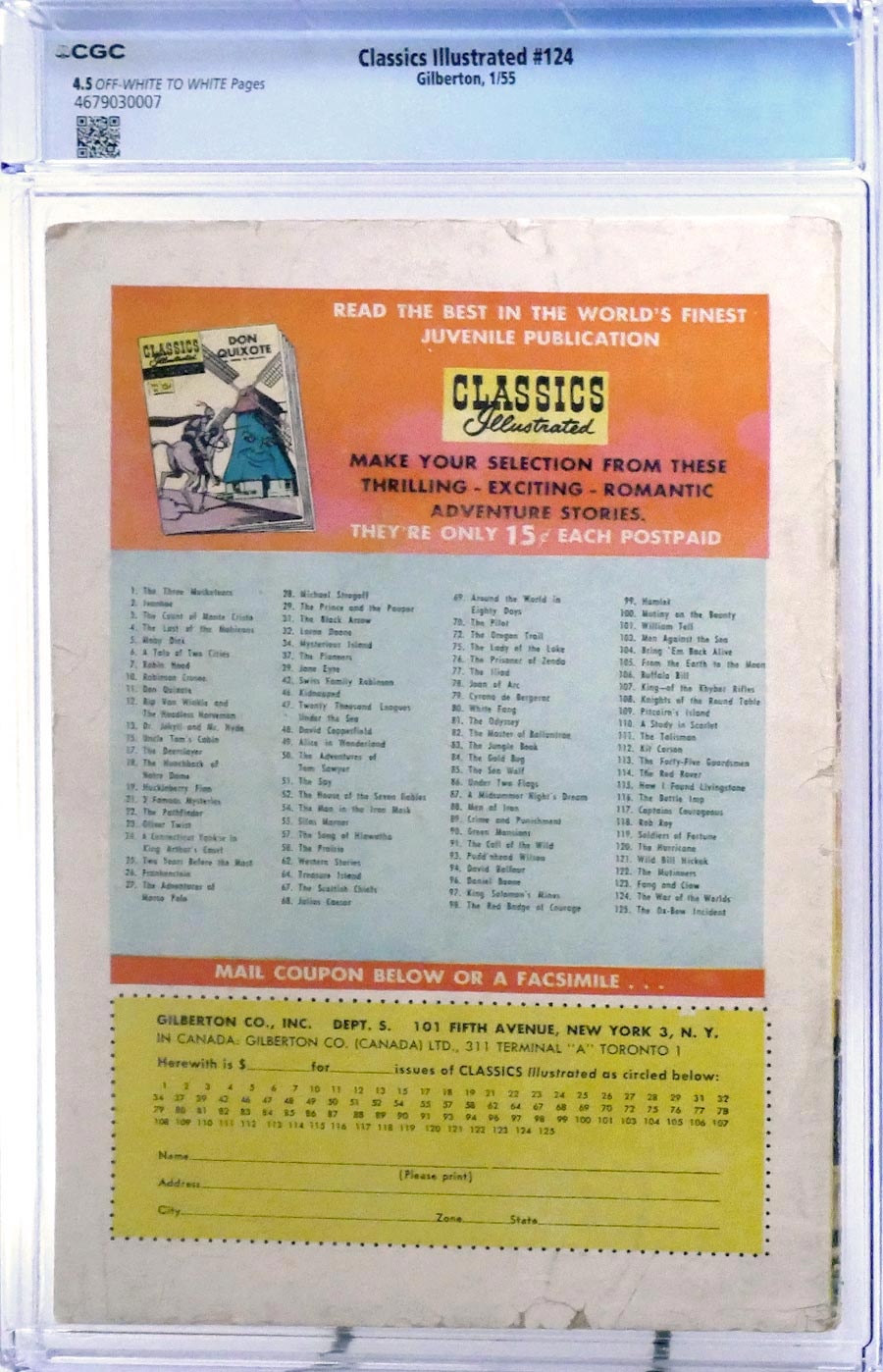 Classic Illustrated Jr #124 War Of The Worlds Cover B CGC 4.5