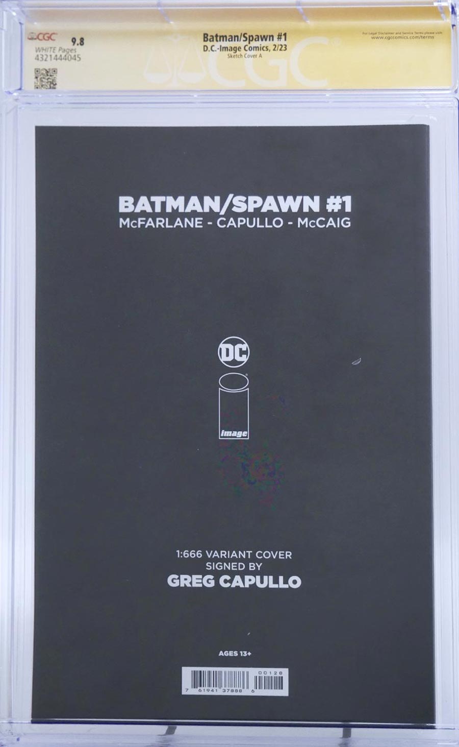 Batman Spawn #1 (One Shot) Cover Z-H Incentive Greg Capullo Signed Variant Cover CGC Signature Series 9.8 Signed By Greg Capullo
